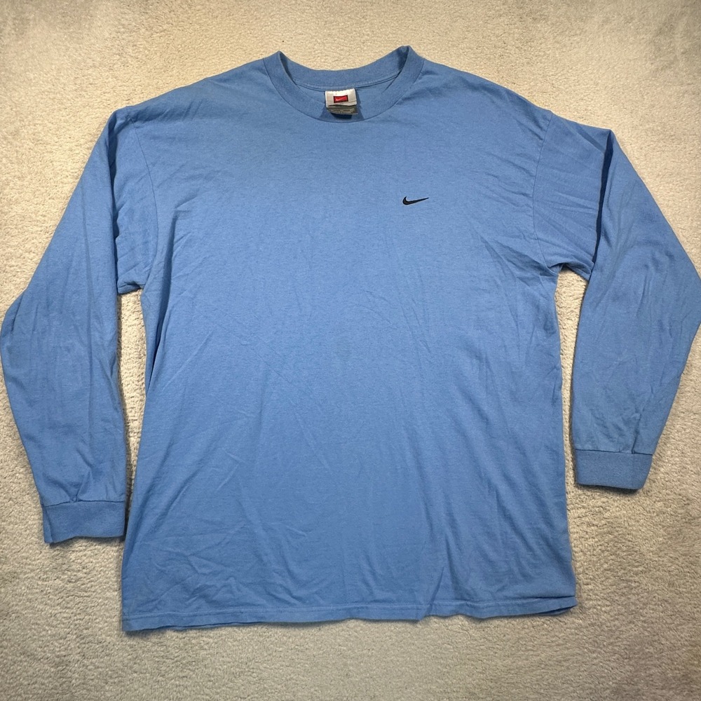 Nike Long Sleeve T-Shirt Mens XL Blue Mini Swoosh Vintage Y2K Streetwear Cotton